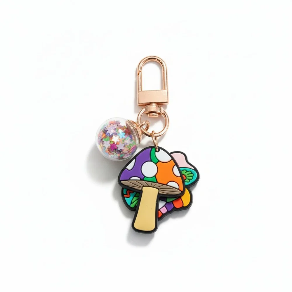 Whimsical Mushroom Keychain with Glitter Star Sphere